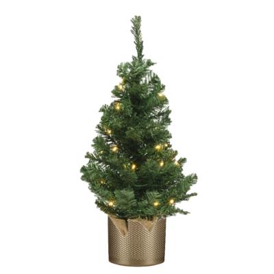 Kunst kerstboom - H75 cm - met verlichting - gouden pot - kunstboom