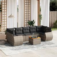8-delige Loungeset met kussens poly rattan grijs