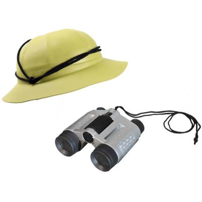 Carnaval / verkleed set - safari jungle helm - voor kinderen - met plastic Explorer verrekijker set