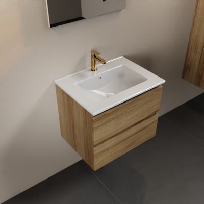 MONDIAZ AIVY 60cm badmeubel Chai, wastafel glanzend wit keramiek midden 1 kraangat met spiegel (M60100 - AI-M60CHMI - AI-S60X70)