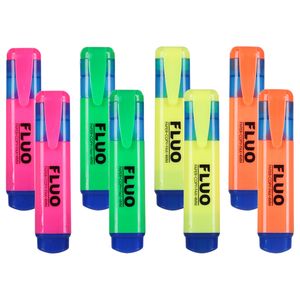 Markeer stiften - 8x stuks - fluor kleurenmix - oranje - geel - groen - roze - highlighters