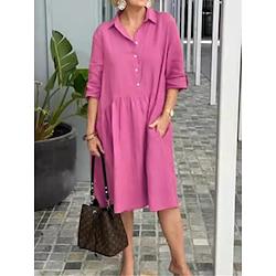 Dames Casual jurk Halflange jurk nappi Zak Afspraakje Streetwear Basic Overhemdkraag Lange mouw blauw Fuchsia Bruin Kleur Lightinthebox