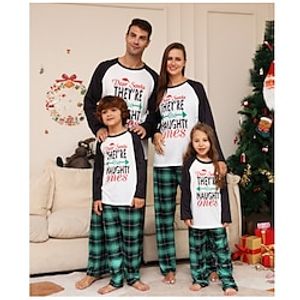 Familie-look Kerstmis Pyjama Ruitjes School Groen Lange mouw Mama En Ik Outfits Actief Bijpassende outfits miniinthebox
