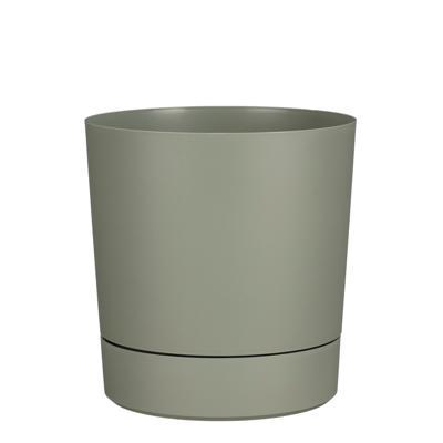 Mica Decorations Bloempot Coco - met onderschaal - olijfgroen - H24 x D23 cm - kunststof - buiten