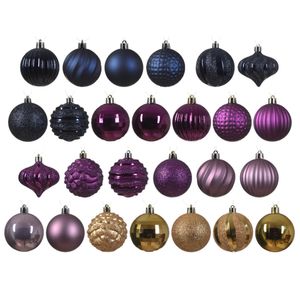 Luxe kerstballen - 30x - kunststof - donkerblauw/goud/paars - 7 cm