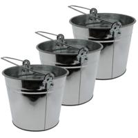 Emmer van zink - Set van 3x stuks - 5 liter - zilverkleurig - 16 x 21 cm - plantenpot - thumbnail