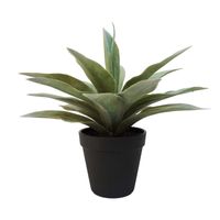 Emerald Kunstplanten Agave - grijs/groen - in zwarte pot - 19 cm   - - thumbnail