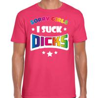 Gay Pride T-shirt voor heren - sorry girls i suck dicks - roze - regenboog - LHBTI - thumbnail