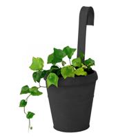 Plantenpot/bloempot - zink - mat zwart - met ophanghaak - D13 x H28 cm - thumbnail