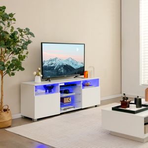 Led-TV-Kast Televisietafel TV-Rek voor Televisie tot 65 Inch Televisiekast met Verstelbare Planken TV-Standaard Modern Wit