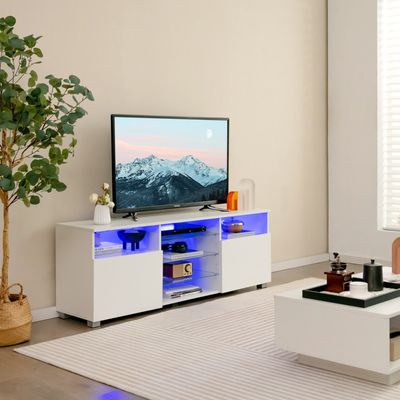 Led-TV-Kast Televisietafel TV-Rek voor Televisie tot 65 Inch Televisiekast met Verstelbare Planken TV-Standaard Modern Wit