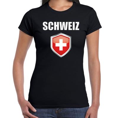 Zwitserland landen supporters t-shirt - zwart - dames - fan kleding - korte mouwen