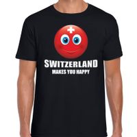 Switzerland makes you happy landen t-shirt Zwitserland zwart voor heren met emoticon - thumbnail