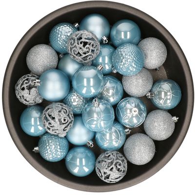 Kunststof kerstballen 37x stuks baby blauw 6 cm