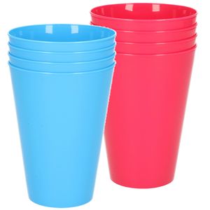 8x stuks onbreekbare kunststof drinkglazen 430 ML in het blauw en roze