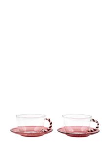 CU I SEEYOU Christmas striped-handle glass teacup (set of two) - Rose