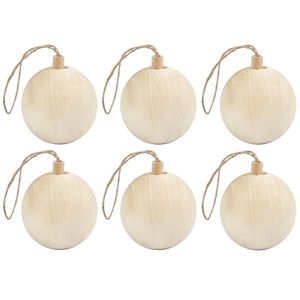 6x Kerstboom decoratie ballen van licht hout 6,4 cm