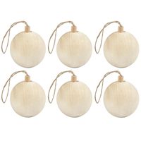 6x Kerstboom decoratie ballen van licht hout 6,4 cm