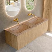 Badmeubel Mondiaz Kurve-Dlux | 130 cm | Meubelkleur Oak | Wastafelkleur Arena | Solid surface | Wasbak beide zijden spoelbak | Zonder kraangat(en)
