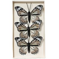 Decoratie vlinders op draad - 3x - bruin tinten - 8 x 6 cm - thumbnail