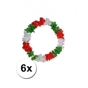 6 Hawaii kransen rood, groen en wit