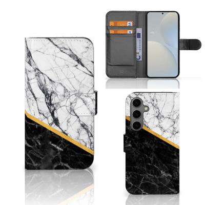 Samsung Galaxy S25 | Bookcase | Marmer Wit Zwart - Origineel Cadeau Man Samsung Galaxy S25 | Bookcase | Marmer Wit Zwart - Origineel Cadeau Man