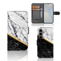 Samsung Galaxy S25 | Bookcase | Marmer Wit Zwart - Origineel Cadeau Man