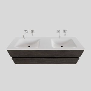 Badkamermeubel Solid Surface BWS Oslo 150x46 cm Dubbel Wood Dark Brown (0 kraangaten)