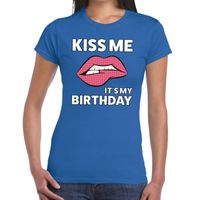 Kiss me it's my Birthday t-shirt blauw dames - thumbnail