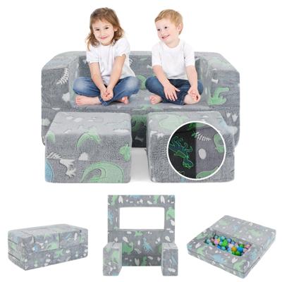 2-Zits Speelbank voor Kinderen Glow-in-the-Dark Modulaire Bank 3-in-1 Opvouwbare Bank Afneembare Machinewasbare Molton Hoes