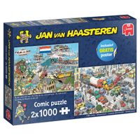 Jumbo Jan van Haasteren puzzelset Verkeerschaos & Ter Land, ter Zee en in de lucht - 2 x 1000 stukjes - thumbnail