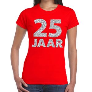 25 jaar zilver glitter verjaardag/jubileum shirt rood dames