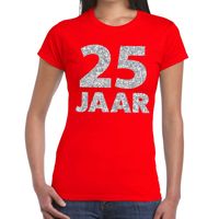 25 jaar zilver glitter verjaardag/jubileum shirt rood dames - thumbnail