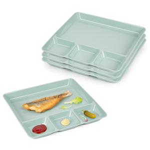 Plasticforte Vakjesborden - 4x stuks - groen - gourmetbord - 4-vaks - kunststof - 26 x 24 cm