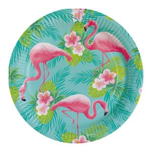 8x Flamingo feest bordjes 23 cm van karton