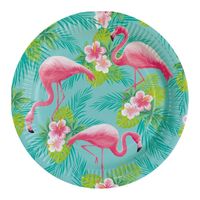 8x Flamingo feest bordjes 23 cm van karton - thumbnail