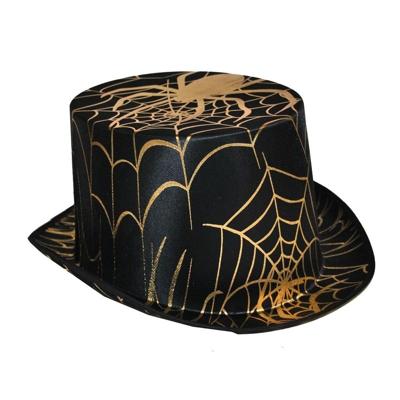 Funny Fashion Halloween thema hoge hoed - met gouden spinnenweb - zwart en goud