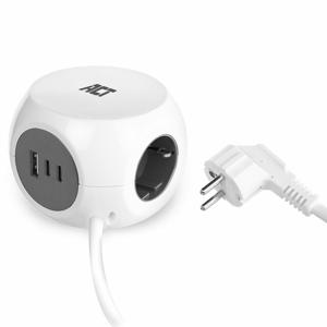 ACT Connectivity Stekkerdoos kubus met 3 stopcontacten, 30W Power Delivery USB-C/A poorten, kabellengte 1,5m stekkerdoos Type F