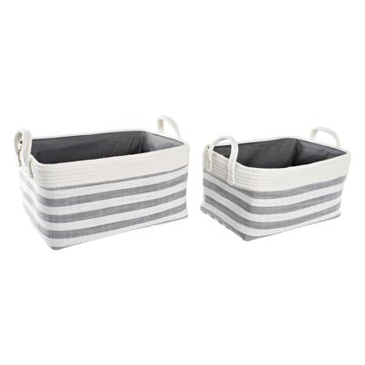 Mandenset DKD Home Decor Strepen Grijs Katoen (40 x 30 x 23 cm) (2 Onderdelen)