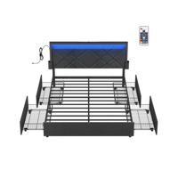 Gestoffeerd tweepersoonsbed met lades en verstelbaar hoofdbord, leigrijs / 140 x 200 cm