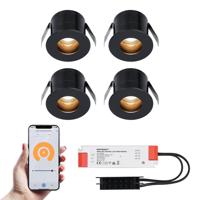 Set van 4 Olivia Smart LED Mini Inbouwspots - Veranda spots - 12V 3W 150lm - Dimbaar - Wifi & Bluetooth - 2700K - IP44 waterdicht - Zwart