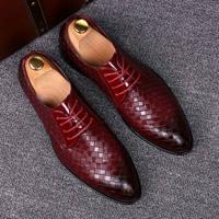 Mannen Business jurk schoenen krokodil lederen schoenen puntige strips Brock casual schoenen grootte: 47 (rood)