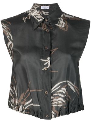 Brunello Cucinelli chemise crop à design sans manches - Gris