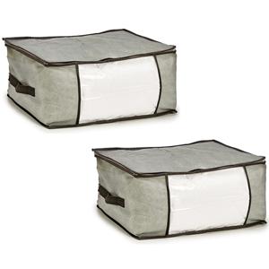 Opbergtas/beschermhoes beddengoed/kleding - 2x - grijs - 45 x 30 x 20 cm