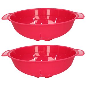 Keuken vergiet/zeef - 2x - kunststof - Dia 25 cm x Hoogte 8 cm - fuchsia roze