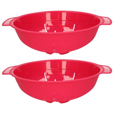 Keuken vergiet/zeef - 2x - kunststof - Dia 25 cm x Hoogte 8 cm - fuchsia roze