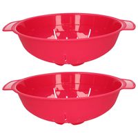 Keuken vergiet/zeef - 2x - kunststof - Dia 25 cm x Hoogte 8 cm - fuchsia roze