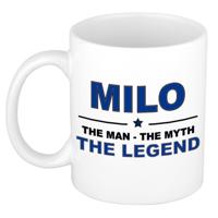 Milo cadeau mok - man myth legend - naam koffiemok / beker - wit en blauw - 300 ml