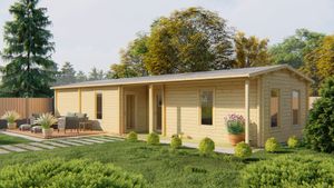 Blokhut Slane 1400x490 cm- Zadeldak- Onbehandeld vurenhout- Tuindeco