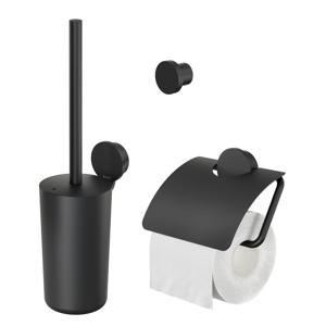 Toiletaccessorieset Geesa Opal | Toiletborstel met houder - Toiletrolhouder met klep - Handdoekhaak | Zwart